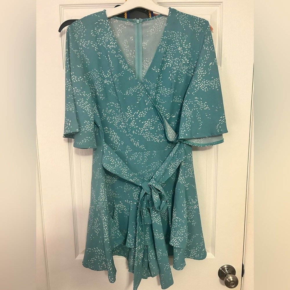 Elegant Teal Wrap Romper Dress